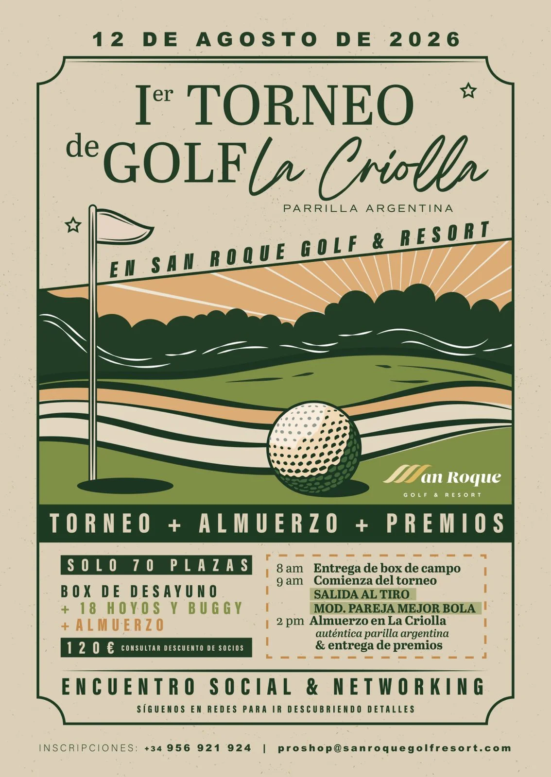 Cartel del Torneo La Criolla en San Roque Golf & Resort, 12 de agosto de 2026